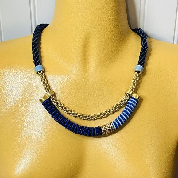 Stella & Dot Marine Collar Necklace Blue Beaded Cord Layered 1478 - Picture 9 of 11